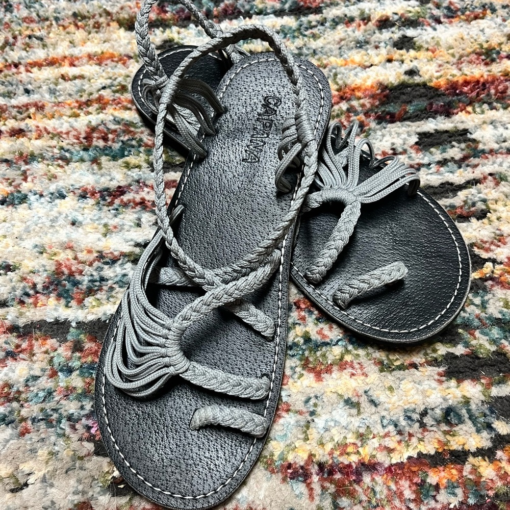 Capana Gray Sandals with Braided Design